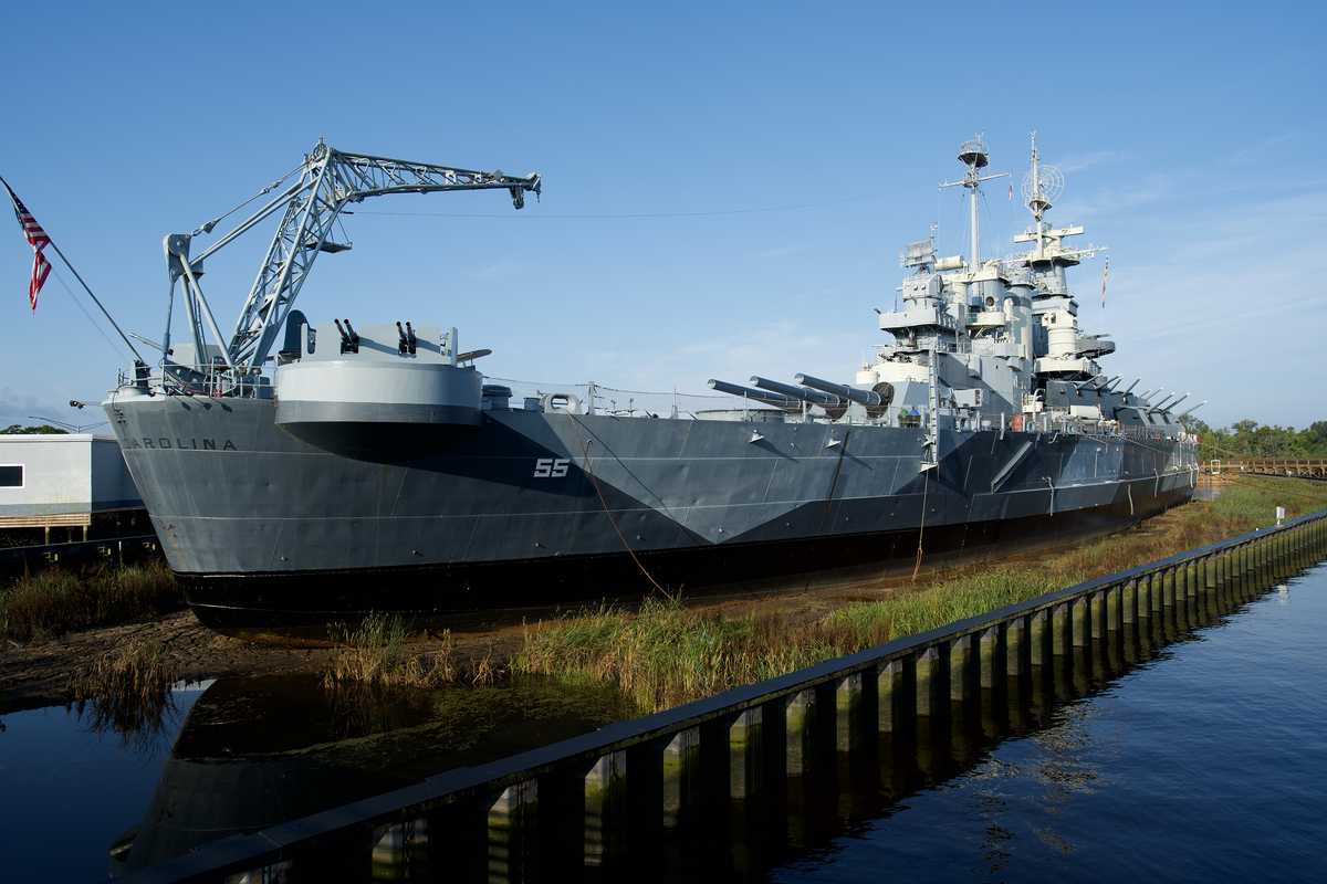 Side view of USS North Carolina Battleship in Wilmington